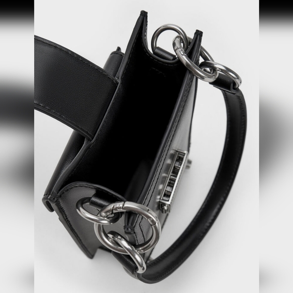 Black Charles & Keith Winslet Belted Phone Pouch Purse Mini Bag - Picture 8 of 14